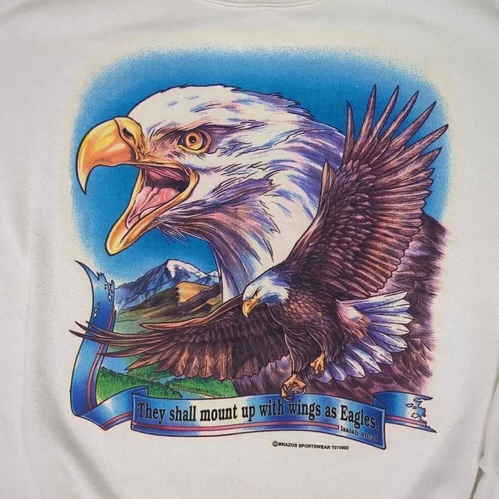 Vintage Cheek-0 Men’s Medium White Eagle Christianity Religious Pullover Sweater